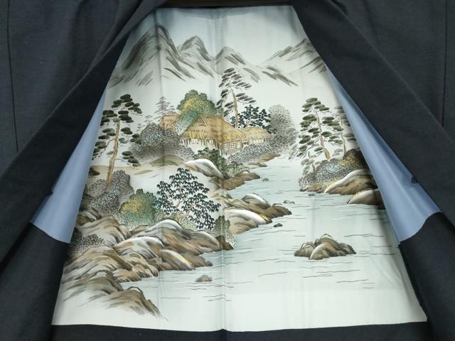 平和屋着物●男性 紬 アンサンブル 濃藍色 正絹 逸品 DABA4836az