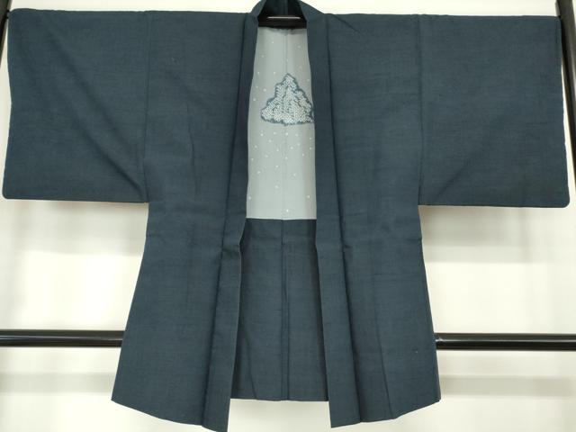 平和屋着物●男性 紬 アンサンブル 長羽織 長襦袢(袷)セット 留紺色 正絹 逸品 DABA4892az