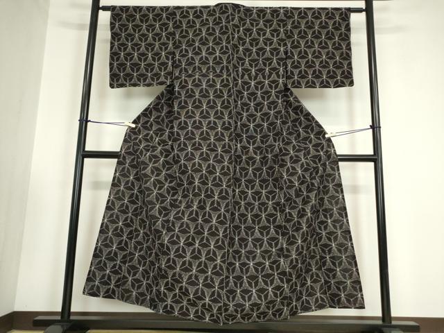 平和屋着物●久留米絣 単衣 花繋ぎ 反端付き 綿 逸品 DABA4913az