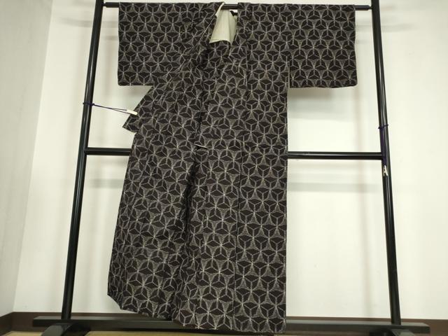平和屋着物●久留米絣 単衣 花繋ぎ 反端付き 綿 逸品 DABA4913az
