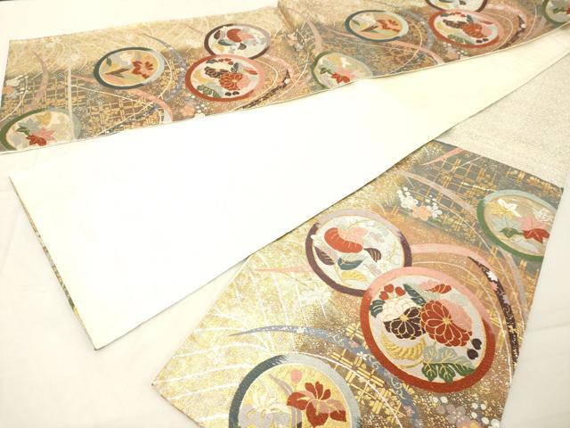 平和屋着物◎両面 六通柄袋帯 唐織 吉祥花丸文 金銀糸 引箔 正絹 逸品 DABA5014cd