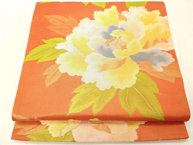 平和屋着物◎六通柄袋帯 大牡丹文 金糸 正絹 逸品 DABA5024cd
