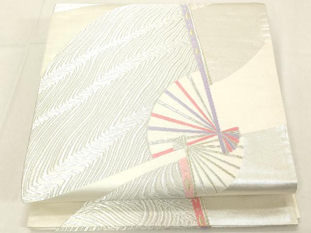 平和屋着物◎六通柄袋帯 扇面流水文 金銀糸 正絹 逸品 DABA5038cd