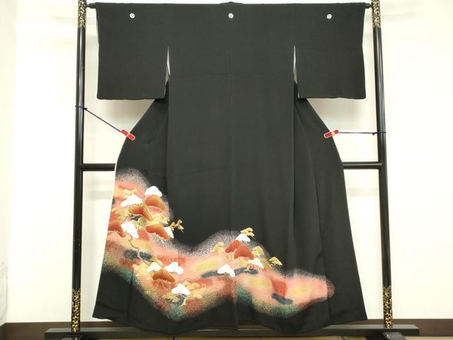 平和屋着物■豪華黒留袖 駒刺繍 松文 暈し染め 金彩 正絹 逸品 DABA5111cd