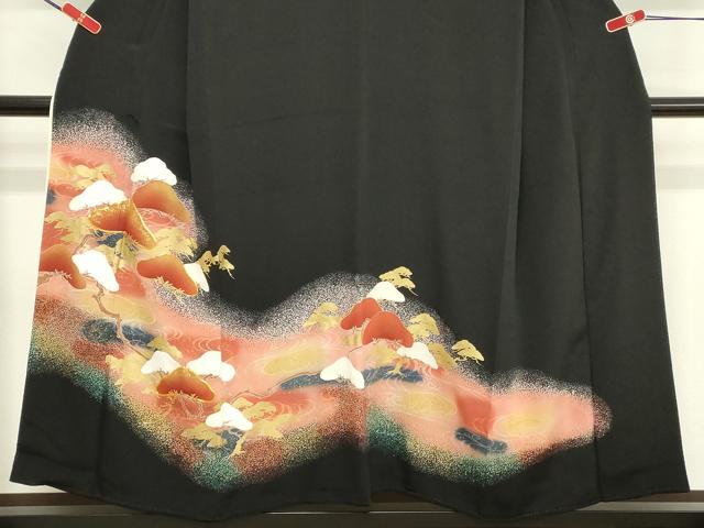 平和屋着物■豪華黒留袖 駒刺繍 松文 暈し染め 金彩 正絹 逸品 DABA5111cd