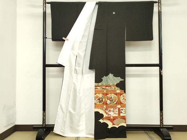 平和屋着物■豪華黒留袖 駒刺繍 吉祥花文 暈し染め 金彩 正絹 逸品 DABA5124cd