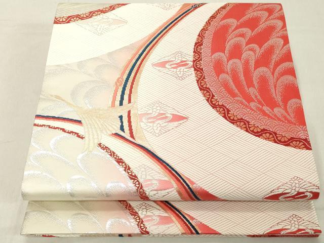 平和屋着物◎六通柄袋帯 飛鶴文 金銀糸 正絹 逸品 DABA5374cd