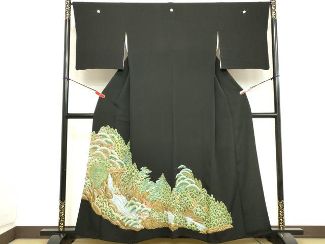 平和屋着物■豪華黒留袖 駒刺繍 浜松文 暈し染め 正絹 逸品 DABA5457cd