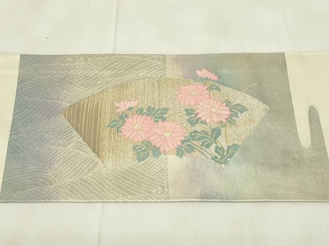 平和屋着物◎九寸名古屋帯 地紙草花文 金銀糸 引箔 正絹 逸品 DABA5613qp