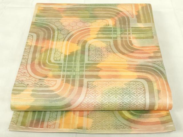 平和屋着物◎六通柄袋帯 幾何学文様 金糸 正絹 逸品 DABA5721qp