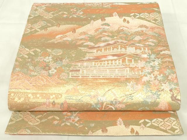 平和屋着物◎六通柄袋帯 古今絵文 風景文 金糸 正絹 逸品 DABA5809qp