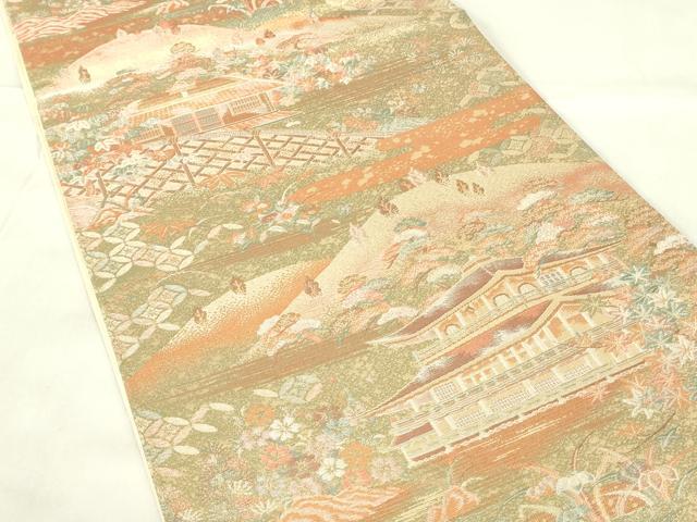平和屋着物◎六通柄袋帯 古今絵文 風景文 金糸 正絹 逸品 DABA5809qp