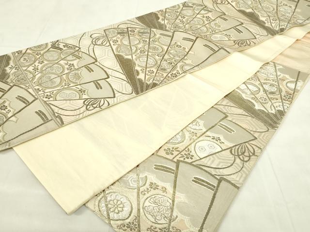 平和屋着物◎六通柄袋帯 檜扇花文 銀糸 正絹 逸品 DABA5816qp