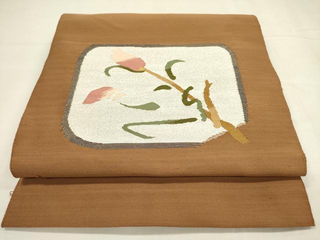 平和屋着物●八寸名古屋帯 すくい織 草花文 金銀糸 正絹 逸品 DABA6004op