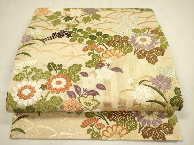 平和屋着物●六通柄袋帯 唐織 草花 金糸 正絹 逸品 DABA6026op
