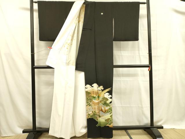 平和屋着物■豪華黒留袖 刺繍 尾長鳥風景花文 金彩 正絹 逸品 DABA6112op