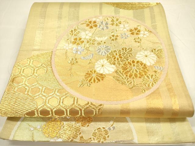平和屋着物◎六通柄袋帯 草花丸文 金銀糸 正絹 逸品 DABA6163op