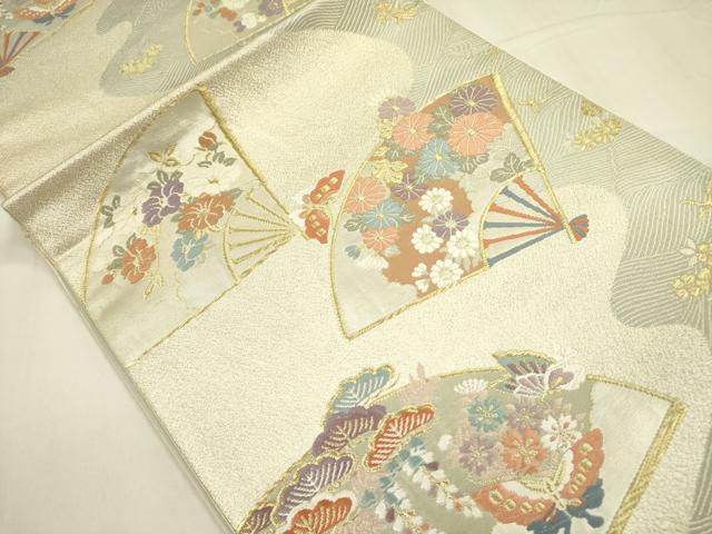 平和屋着物◎六通柄袋帯 唐織 扇面花文 金糸 正絹 逸品 DABA6200op