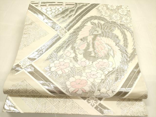 平和屋着物◎六通柄袋帯 唐織 華園麗鳥文二重箔 純プラチナ箔 正絹 逸品 DABA6234op