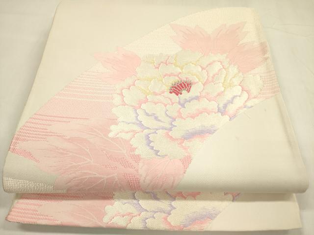 そ*ら様 唐織　袋帯　六通　正絹 平和屋着物◎六通柄袋帯 唐織 牡丹 銀糸 正絹 逸品 DABA6247op