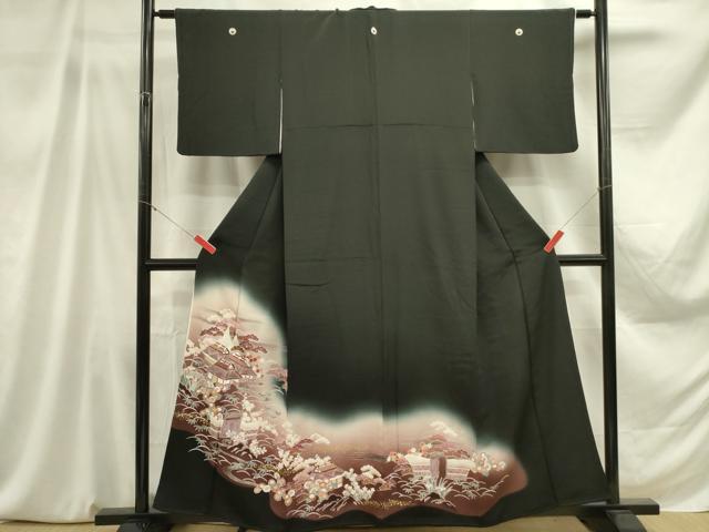 平和屋着物■豪華黒留袖 風景花松文 暈し染め 金彩 正絹 逸品 DABA6286op