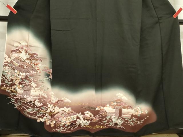 平和屋着物■豪華黒留袖 風景花松文 暈し染め 金彩 正絹 逸品 DABA6286op