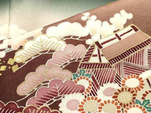 平和屋着物■豪華黒留袖 風景花松文 暈し染め 金彩 正絹 逸品 DABA6286op
