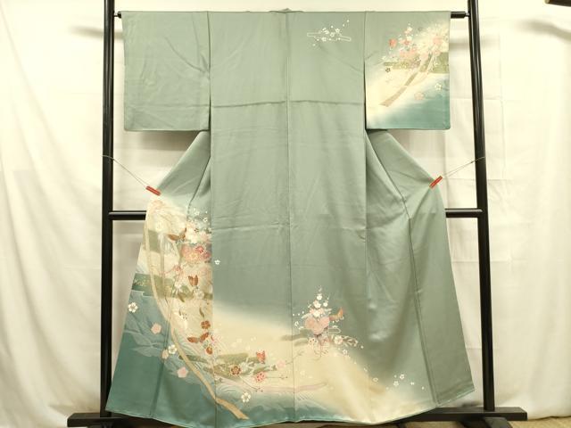 平和屋着物□訪問着 駒刺繍 舞蝶花文 暈し染め 金彩