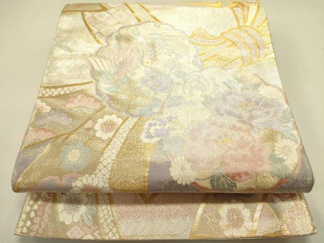 平和屋着物◎佐賀錦 六通柄袋帯 束ね熨斗雪輪花鳥文 金銀糸 正絹 逸品 DABA6412op