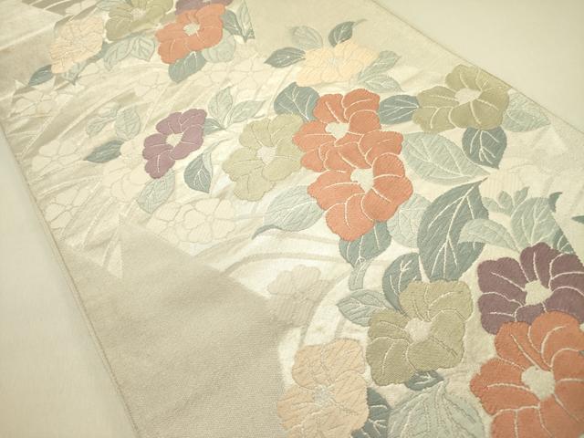 平和屋着物◎六通柄袋帯 唐織 草花 銀糸 正絹 逸品 DABA6413op