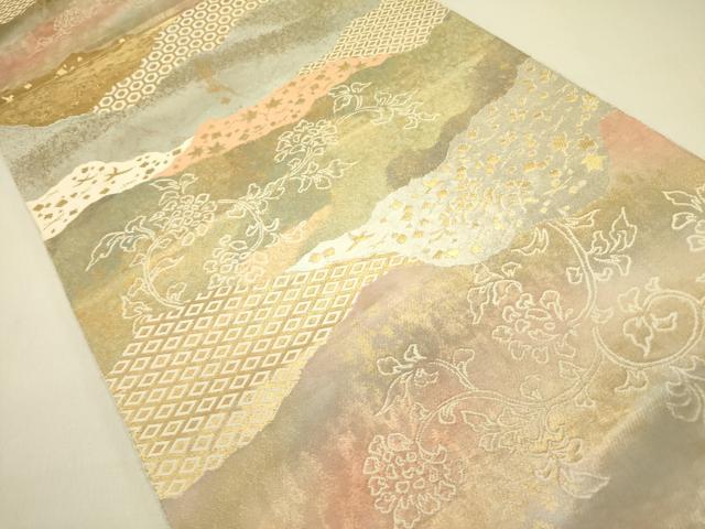 平和屋着物◎六通柄袋帯 吉祥花鳥文 金銀糸 正絹 逸品 DABA6420op