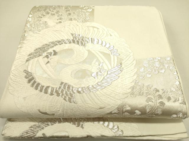 平和屋着物◎六通柄袋帯 唐織 鳳凰花丸文 銀糸 正絹 逸品 DABA6421op