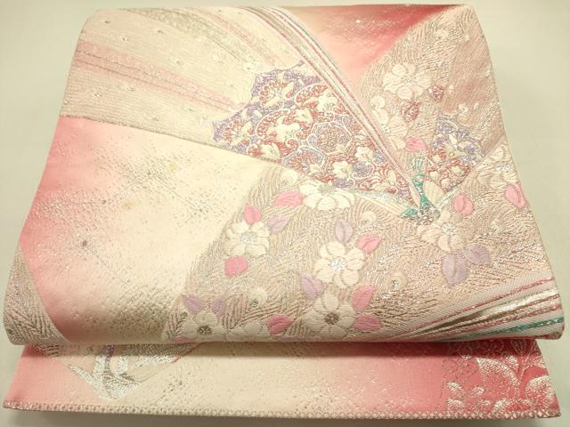 平和屋着物◎六通柄袋帯 唐織 花鳥文 銀糸 正絹 逸品 DABA6427op
