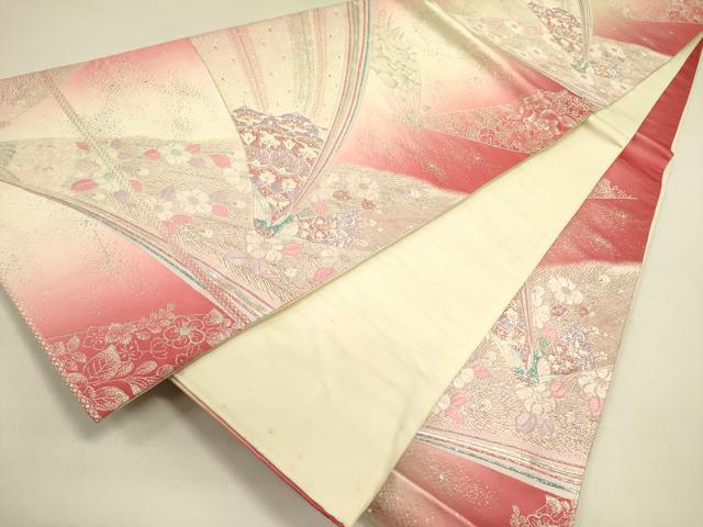 平和屋着物◎六通柄袋帯 唐織 花鳥文 銀糸 正絹 逸品 DABA6427op