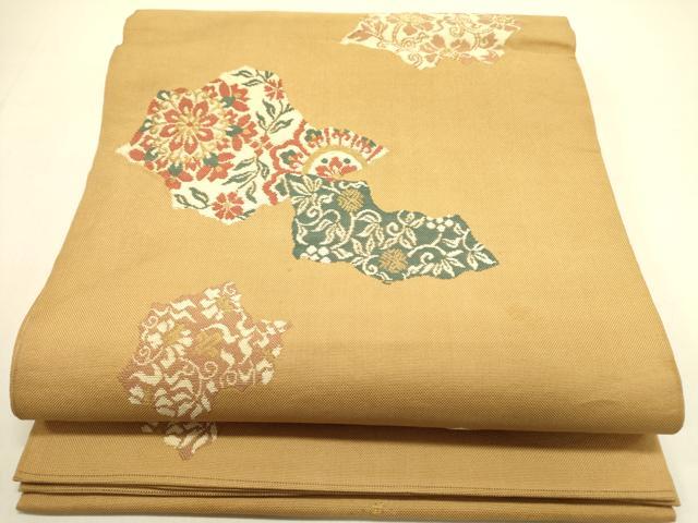 平和屋着物◎六通柄 本袋帯 草花 金糸 正絹 逸品 DABA6506op
