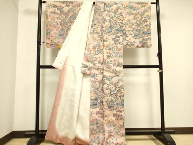 平和屋着物■上質な小紋 紬地 鴛鴦花文 暈し染め 正絹 逸品 DABA6553op