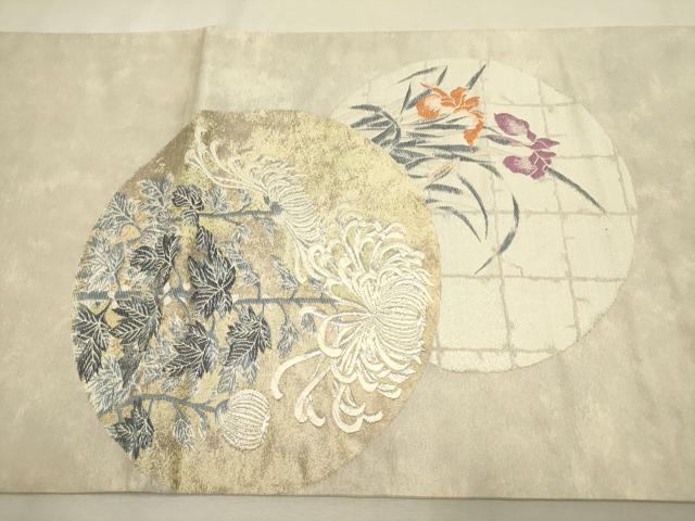 平和屋着物◎太鼓柄袋帯 唐織 乱菊 銀糸 正絹 逸品 DABA6769op
