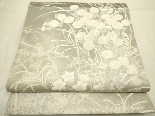 平和屋着物◎六通柄袋帯 清水六兵衛 草花 銀糸 正絹 逸品 DABA6784op