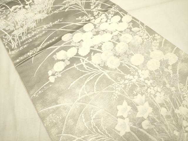 平和屋着物◎六通柄袋帯 清水六兵衛 草花 銀糸 正絹 逸品 DABA6784op