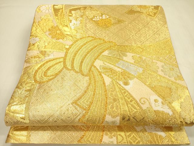 平和屋着物◎佐賀錦 六通柄袋帯 束ね熨斗花文 金銀糸 正絹 逸品 DABA6959op