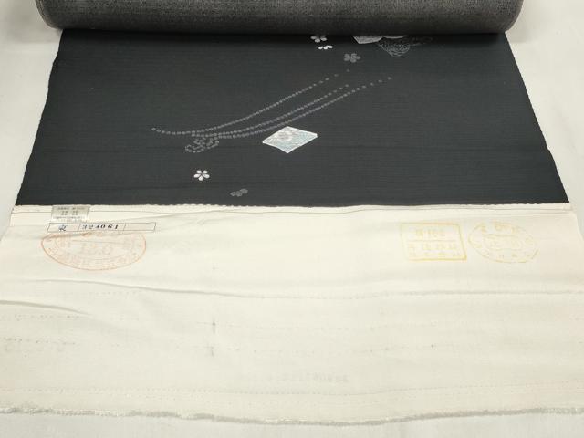 平和屋着物*夏物 小紋 反物 着尺 絽 冊子花文 黒地 逸品 未使用 DABA7094zzz