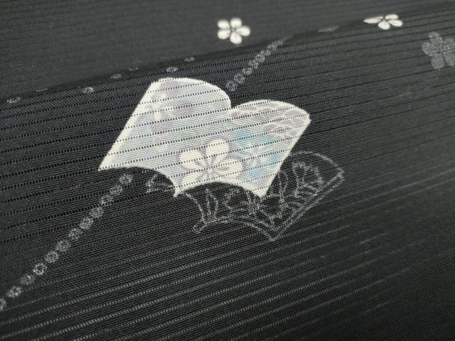 平和屋着物*夏物 小紋 反物 着尺 絽 冊子花文 黒地 逸品 未使用 DABA7094zzz