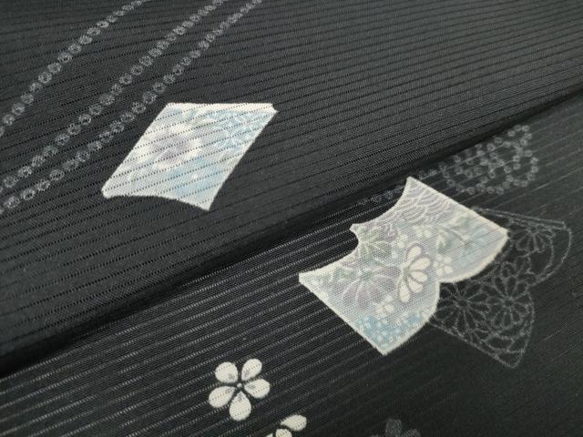 平和屋着物*夏物 小紋 反物 着尺 絽 冊子花文 黒地 逸品 未使用 DABA7094zzz