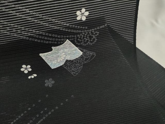 平和屋着物*夏物 小紋 反物 着尺 絽 冊子花文 黒地 逸品 未使用 DABA7094zzz