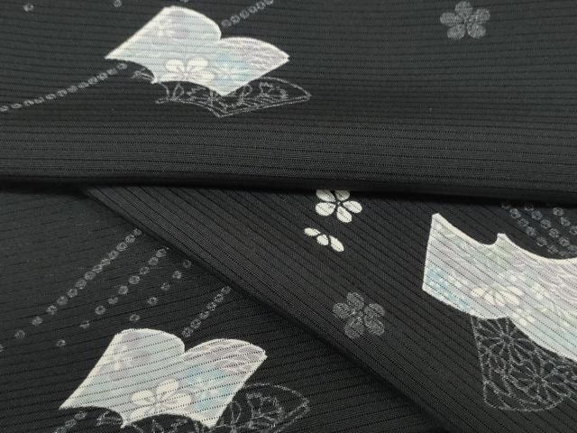 平和屋着物*夏物 小紋 反物 着尺 絽 冊子花文 黒地 逸品 未使用 DABA7094zzz
