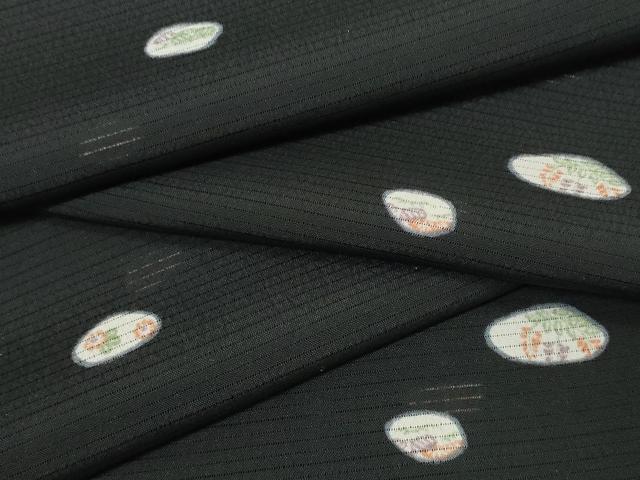 平和屋着物*夏物 小紋 反物 着尺 絽 貝合わせ花文 黒地 洗える着物 未使用 DABA7098zzz