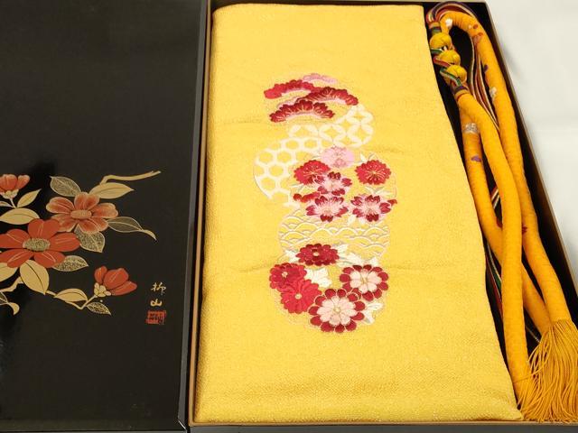 平和屋本店●和装小物　帯締め・帯揚げセット　振袖用　小田巻　あわじ玉　柄絞り　ペイズリー柄　金銀糸　逸品　未使用　AABF4185ay 平和屋着物○和装小物 帯締め・帯揚げセット 作家物 振袖用 刺繍 花丸