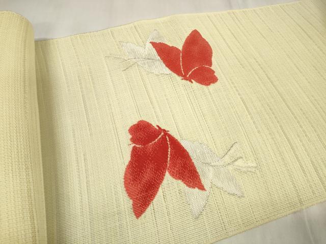 平和屋着物*夏物 西陣まいづる謹製 名古屋帯 帯反物 舞蝶文 銀糸 証紙付き 麻 逸品 未使用 DABA7232zzz