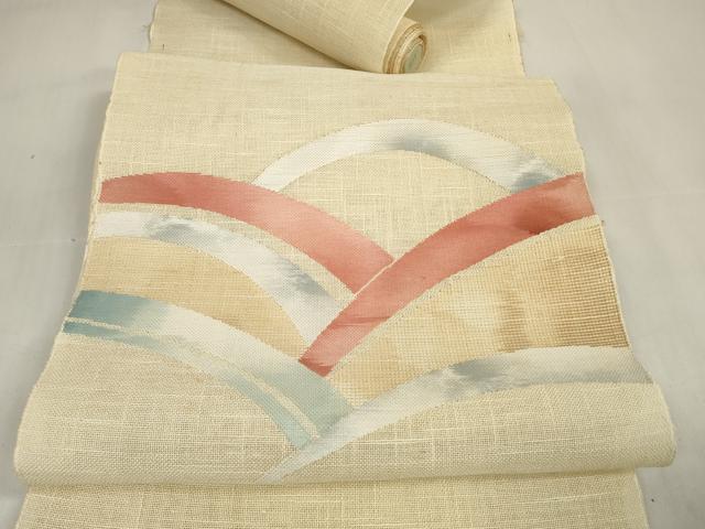 平和屋着物*夏物 西陣 名古屋帯 帯反物 慶長麻 青海波 東邦織物謹製 証紙付き 麻 逸品 未使用 DABA7237zzz