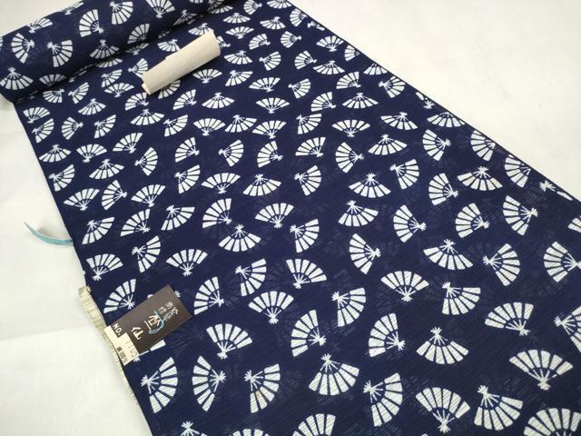 平和屋着物*夏物 竺仙 浴衣 反物 着尺 綿絽 扇面散らし 三越扱い 証紙付き 綿 逸品 未使用 DABA7458zzz